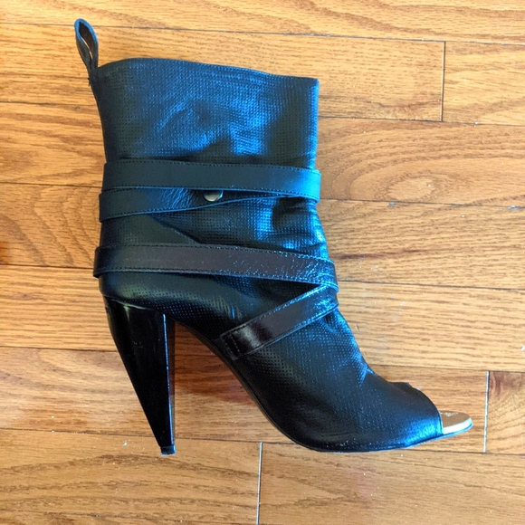 Miss Sixty Ankle Peep Toe Boots Black Slip On - Picture 4 of 7